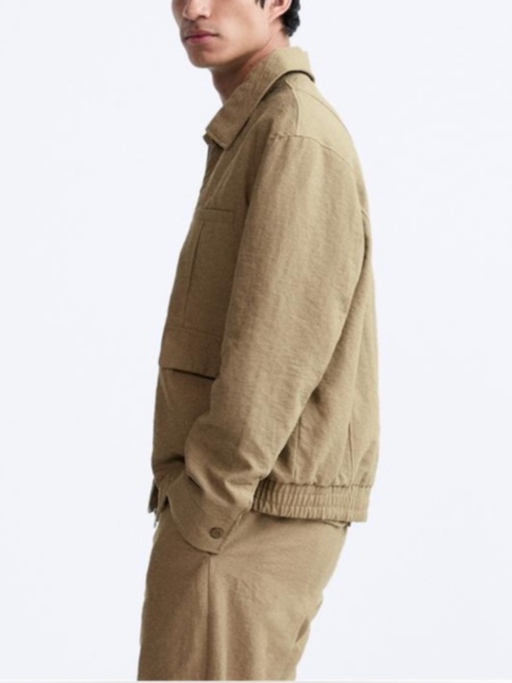 Zara Men's Lightweight Zip-Up Bomber Jacket, Khaki - Picture 3 of 13